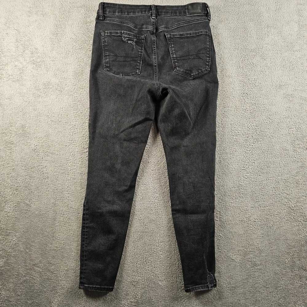 American Eagle Super Hi-Rise Jegging Luxe Jean Black Distressed 12 Regular
